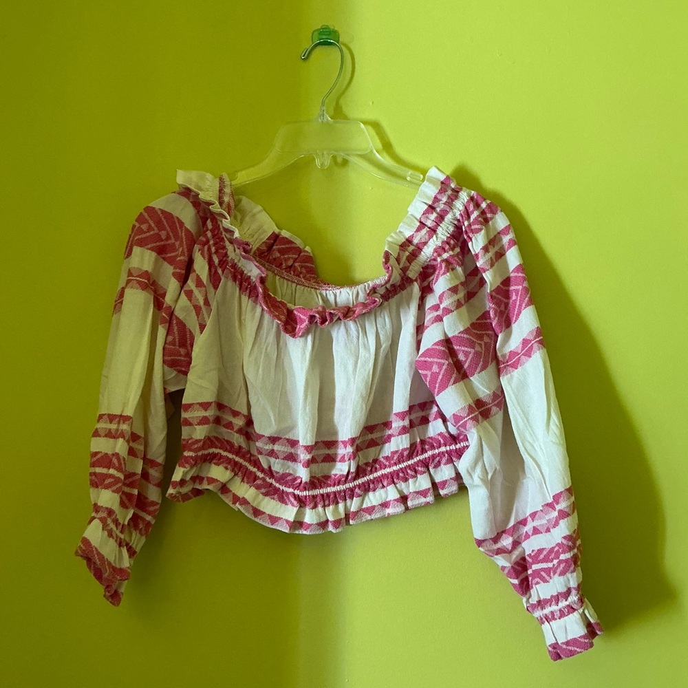 Italian pink Boho Peasant Crop Top